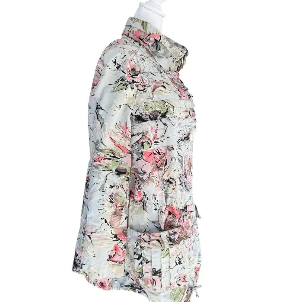 St John SoCa Jacket Silk Blend Floral Shacket Womens L Abstract Coastal - Picture 2 of 14